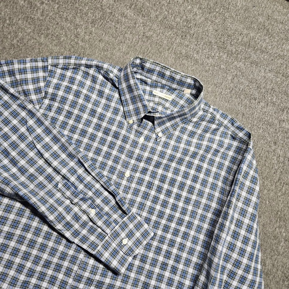 Made in New England Button Down Shirt Mens XL Blue Green Plaid Cotton USA Made